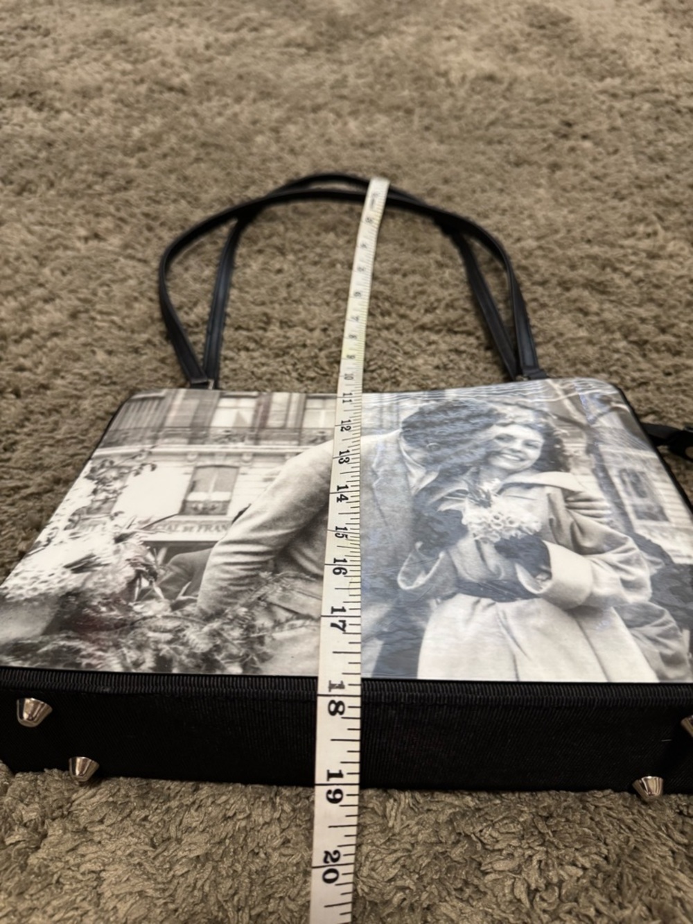 Black Photo-Print Shoulder Bag - Classic Romantic Design - Picture 7 of 7